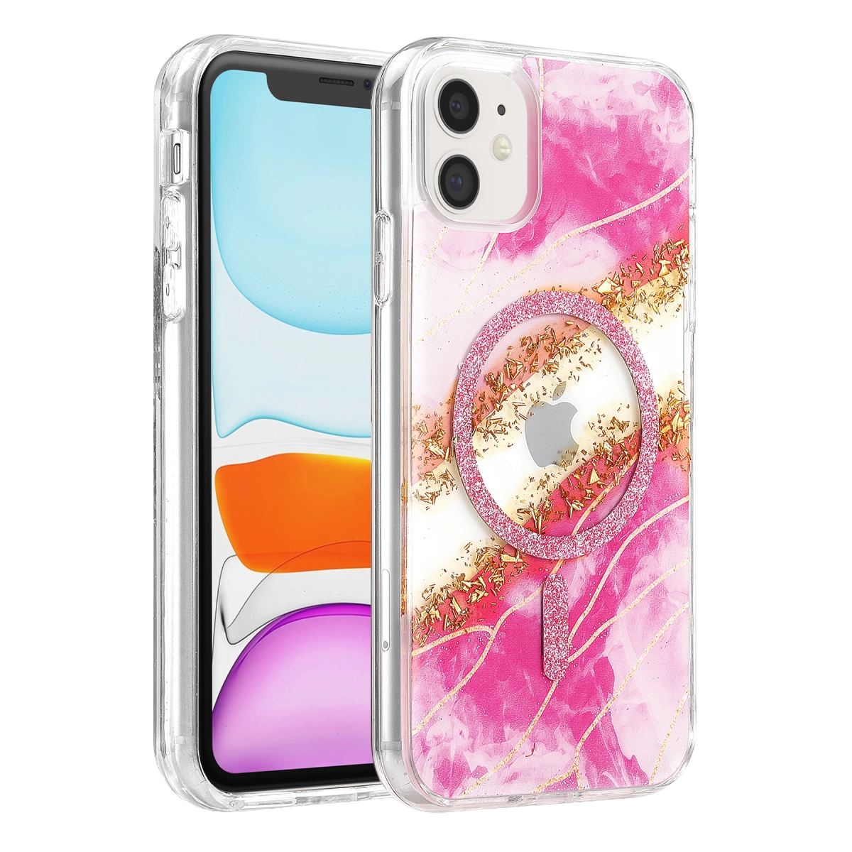 Onegif  İphone 11 Lotus Simli Magsafe Kapak - Pembe