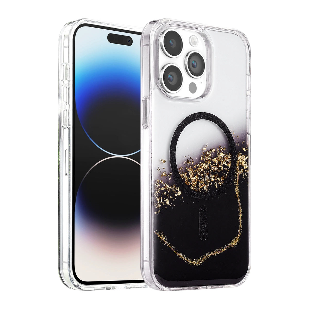 Onegif  İphone 14 Pro Max Lotus Simli Magsafe Kapak - Siyah