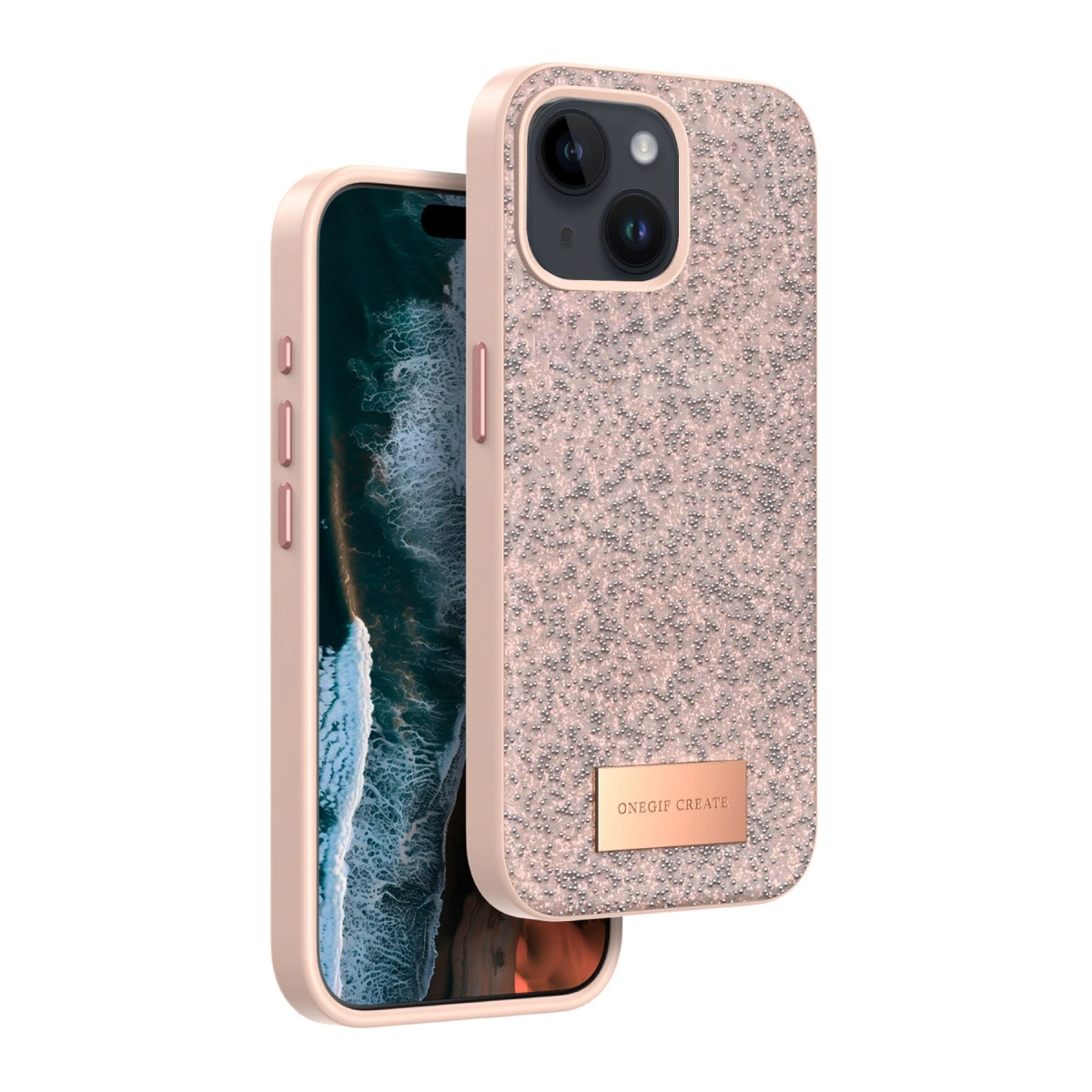 Onegif  İphone 15 Bright Simli Kapak - Pembe