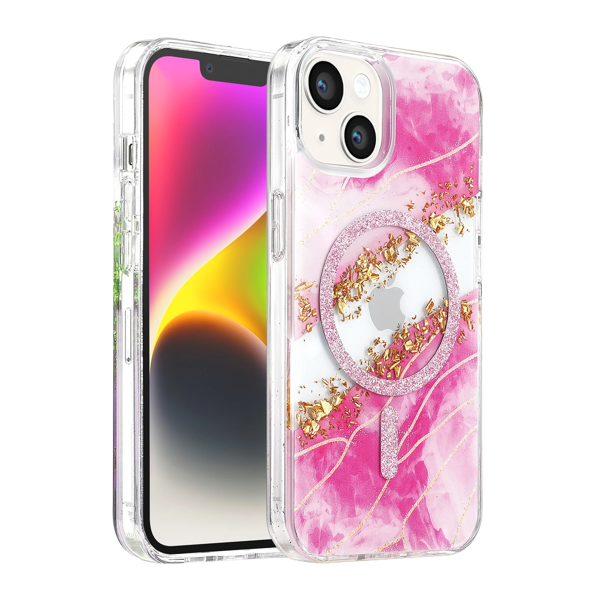 Onegif  İphone 15 Lotus Simli Magsafe Kapak - Pembe