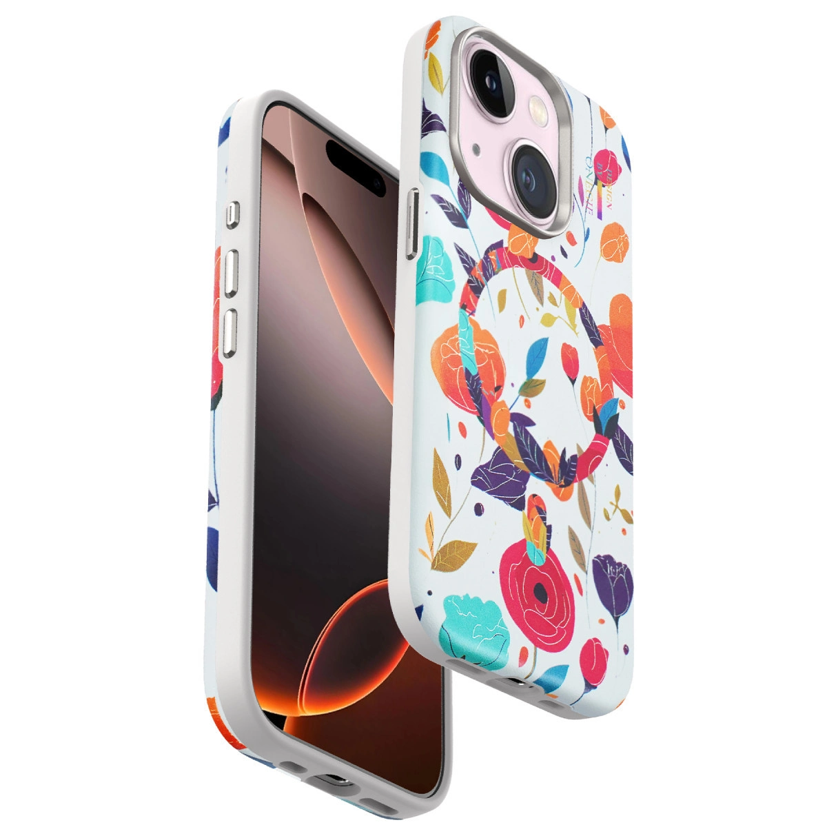 Onegif  İphone 15 Plus Flower Series Magsafe Kapak - Beyaz