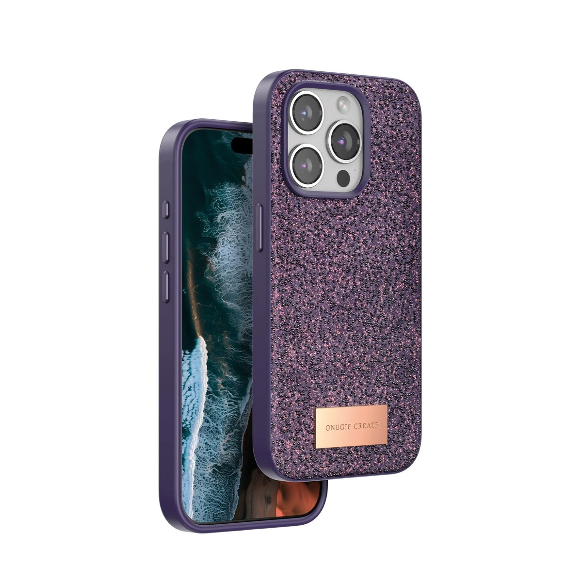 Onegif  İphone 15 Pro Bright Simli Kapak - Derin Mor
