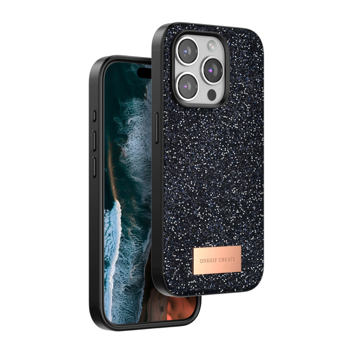 Onegif  İphone 15 Pro Bright Simli Kapak - Siyah