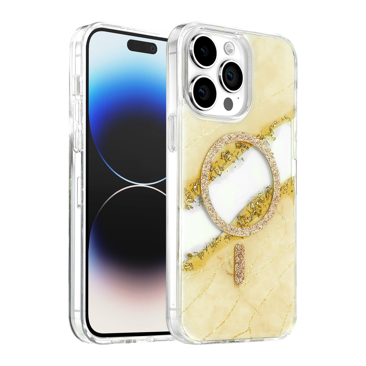 Onegif  İphone 15 Pro Max Lotus Simli Magsafe Kapak - Gümüş