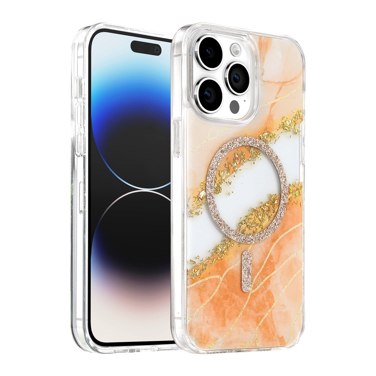 Onegif  İphone 15 Pro Max Lotus Simli Magsafe Kapak - Turuncu