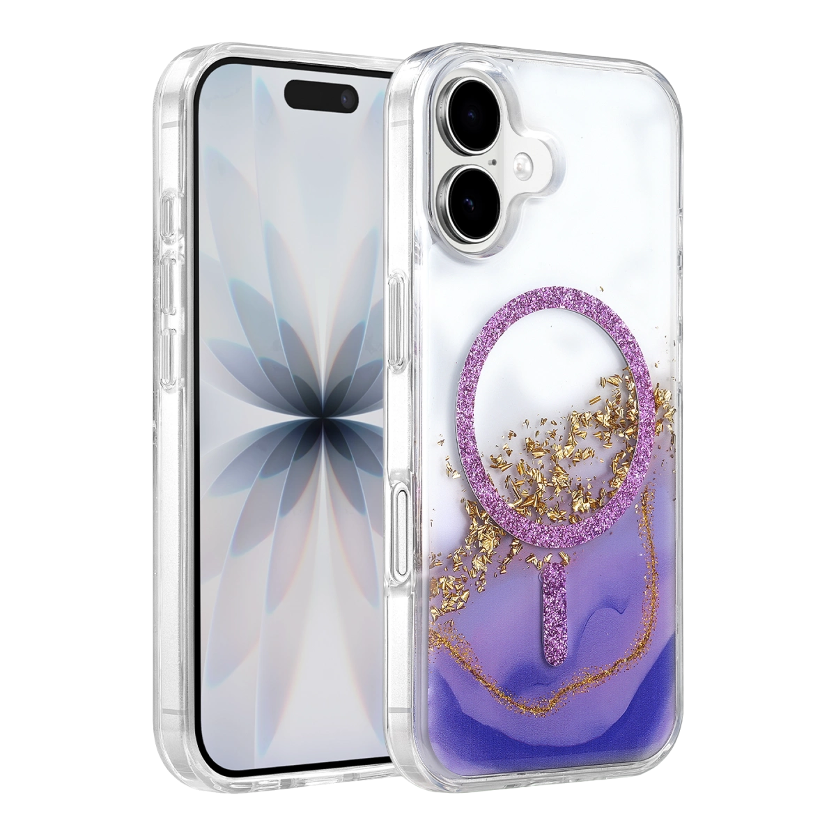 Onegif  İphone 16 Lotus Simli Magsafe Kapak - Mor