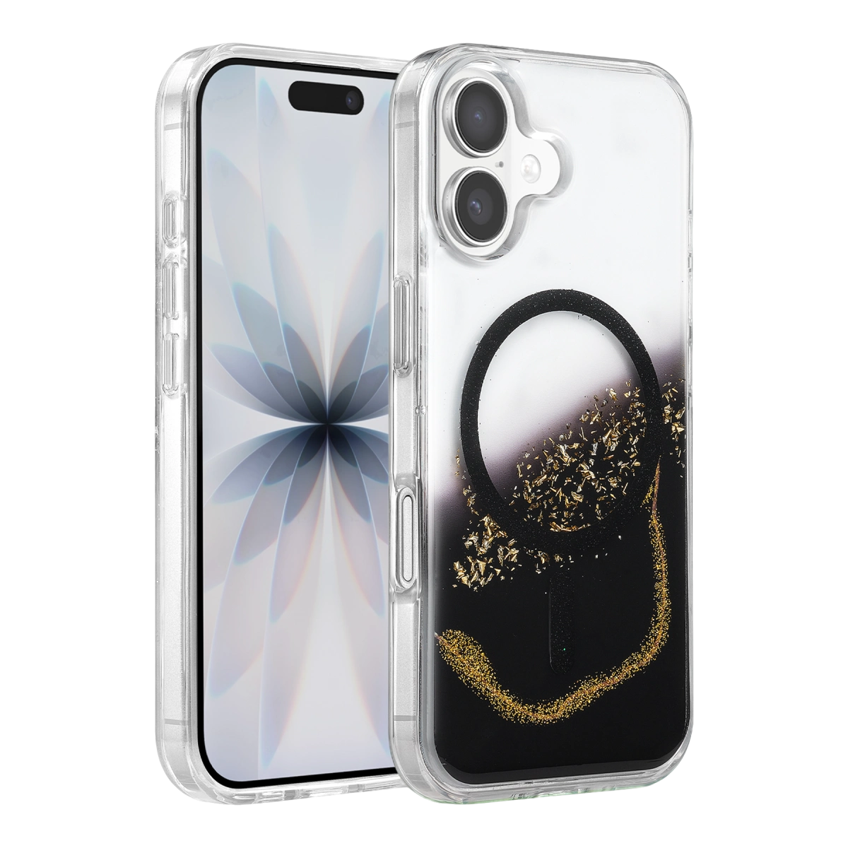 Onegif  İphone 16 Lotus Simli Magsafe Kapak - Siyah