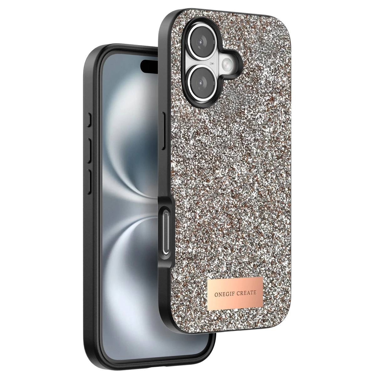 Onegif  İphone 16 Plus Bright Simli Kapak - Gold