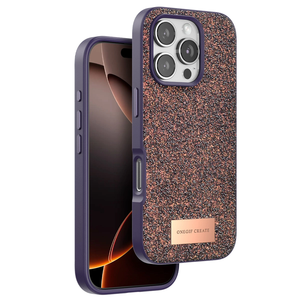 Onegif  İphone 16 Pro Bright Simli Kapak - Derin Mor