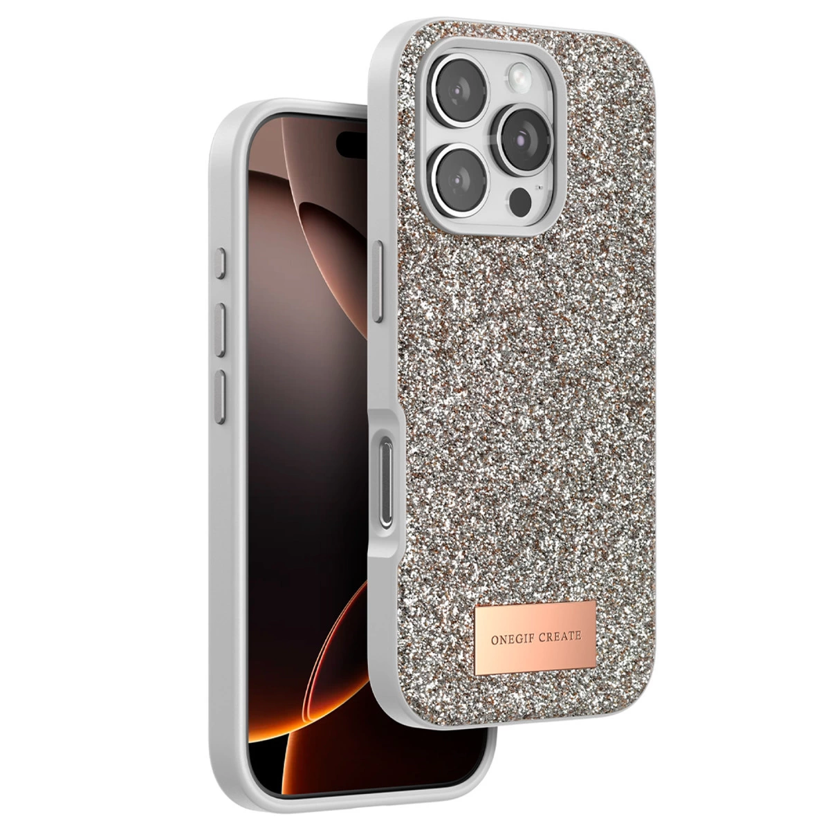 Onegif  İphone 16 Pro Max Bright Simli Kapak - Gold