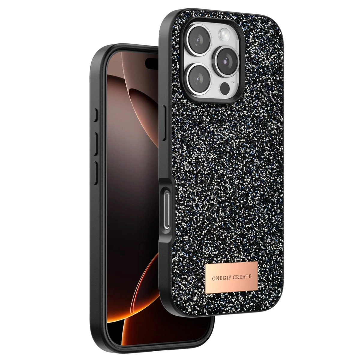 Onegif  İphone 16 Pro Max Bright Simli Kapak - Siyah