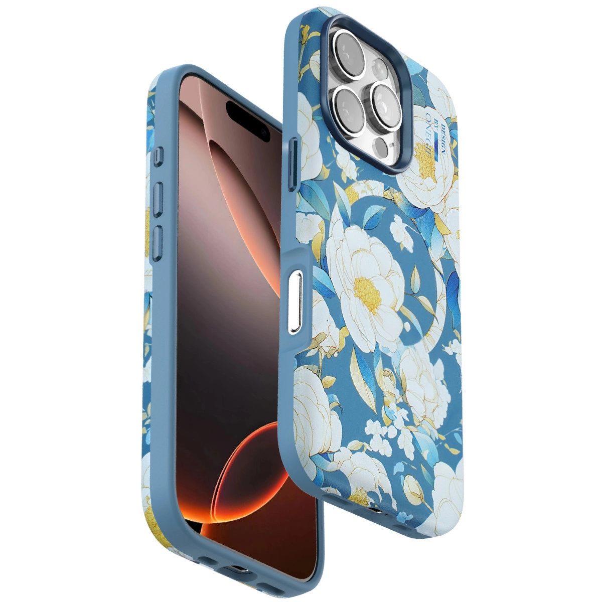 Onegif  İphone 16 Pro Max Flower Series Magsafe Kapak - Mavi