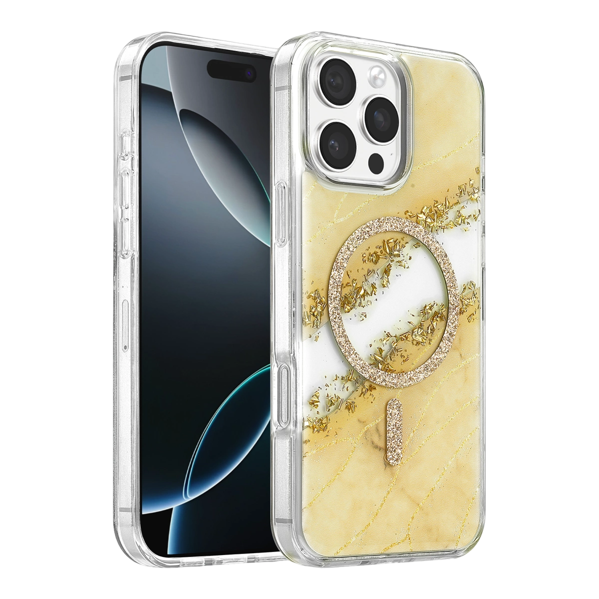 Onegif  İphone 16 Pro Max Lotus Simli Magsafe Kapak - Gümüş