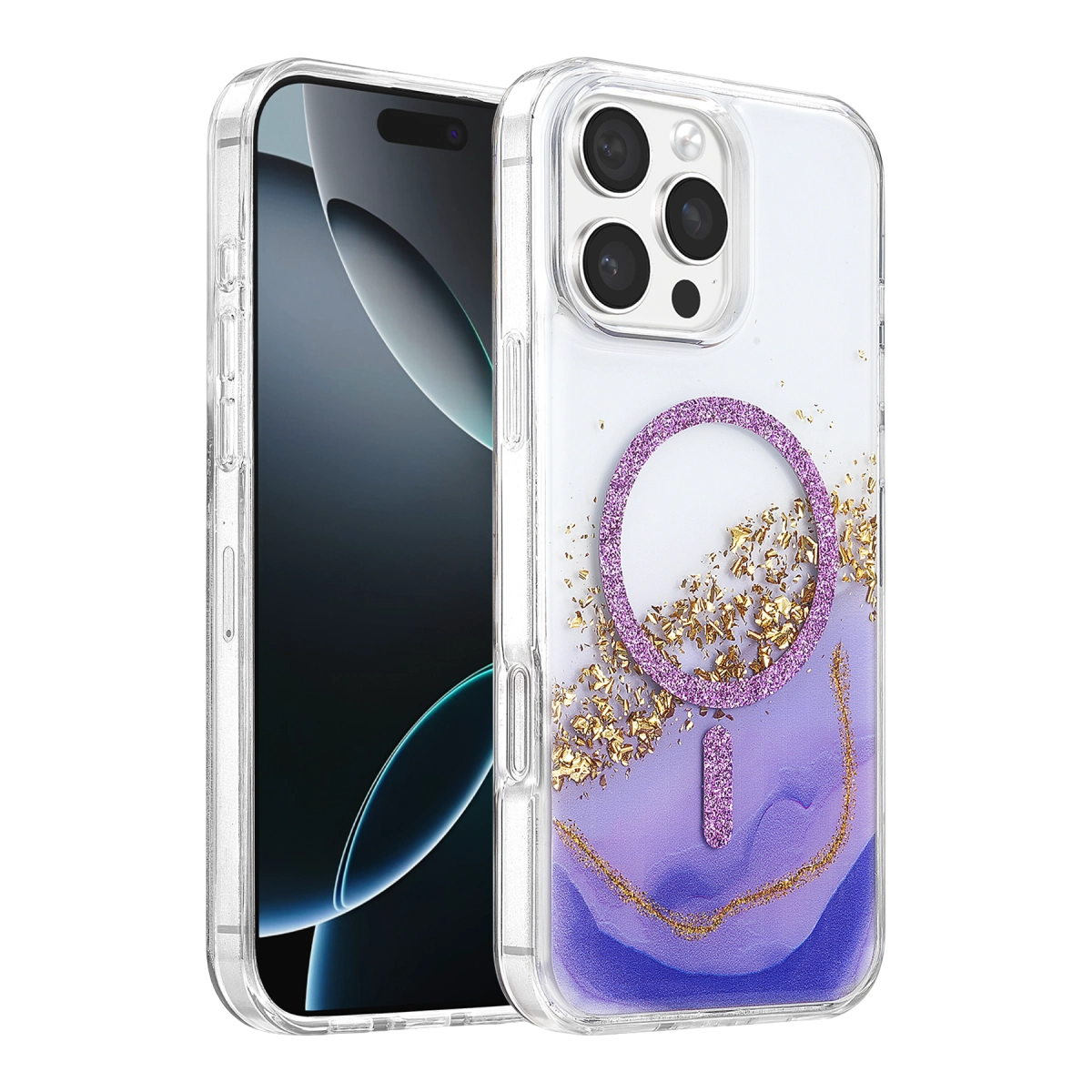 Onegif  İphone 16 Pro Max Lotus Simli Magsafe Kapak - Mor