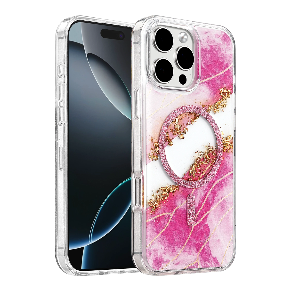 Onegif  İphone 16 Pro Max Lotus Simli Magsafe Kapak - Pembe