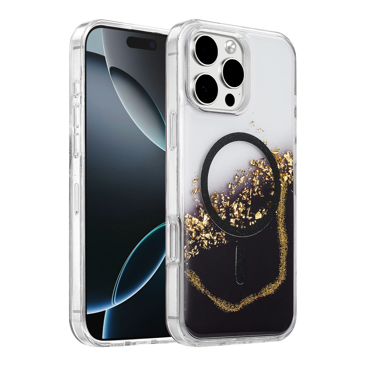 Onegif  İphone 16 Pro Max Lotus Simli Magsafe Kapak - Siyah