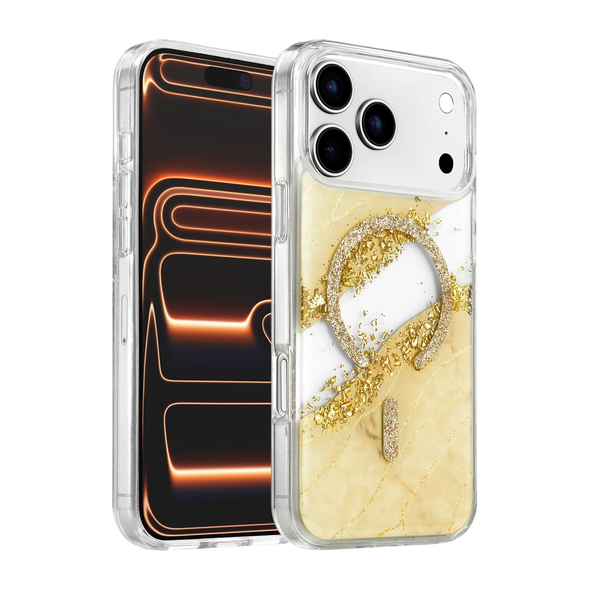 Onegif  İphone 17 Pro Lotus Simli Magsafe Kapak - Gümüş