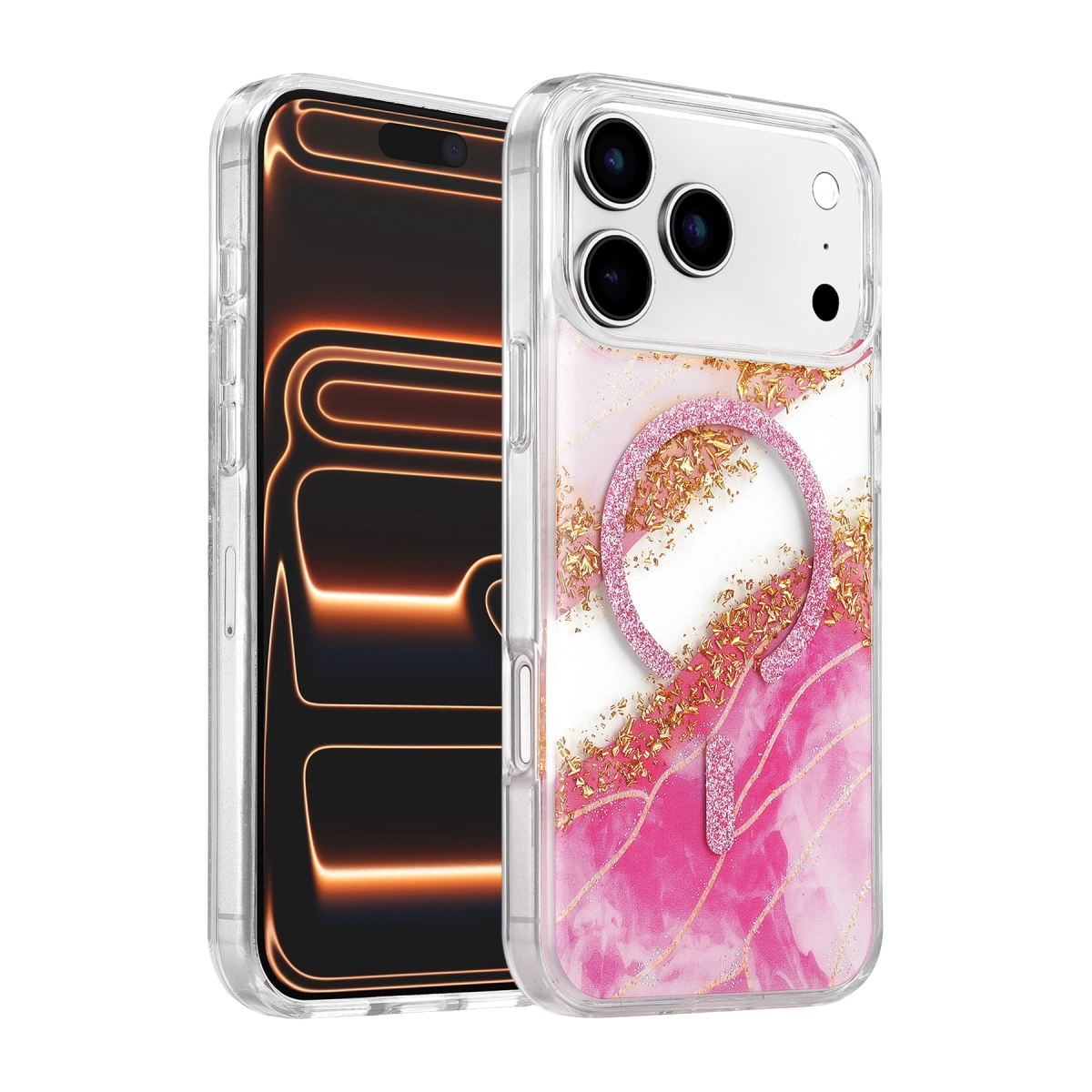 Onegif  İphone 17 Pro Lotus Simli Magsafe Kapak - Pembe