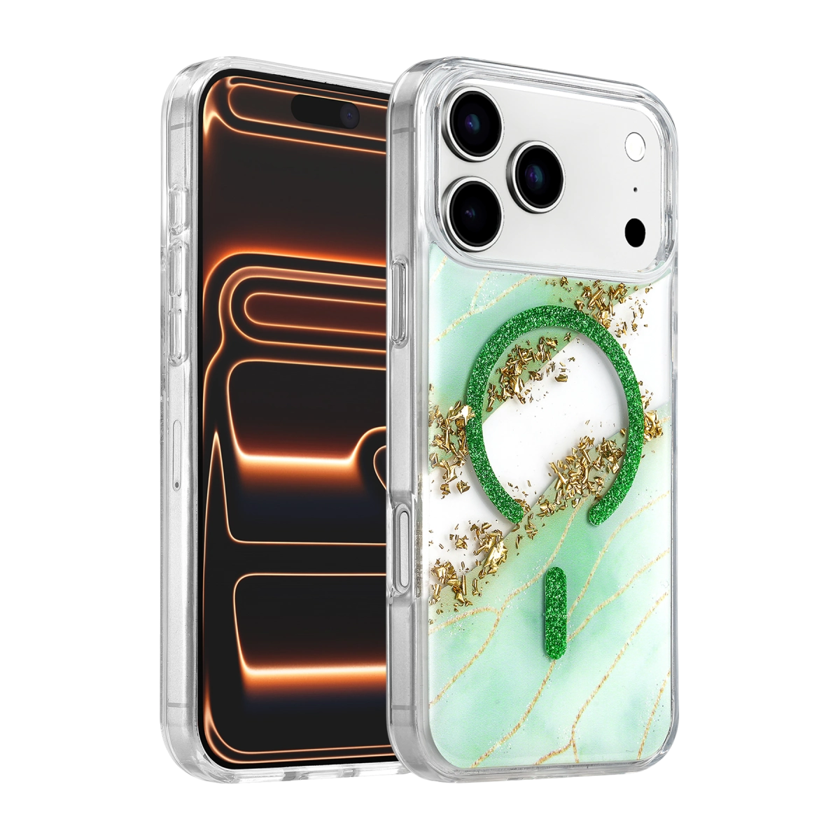 Onegif  İphone 17 Pro Lotus Simli Magsafe Kapak - Yeşil