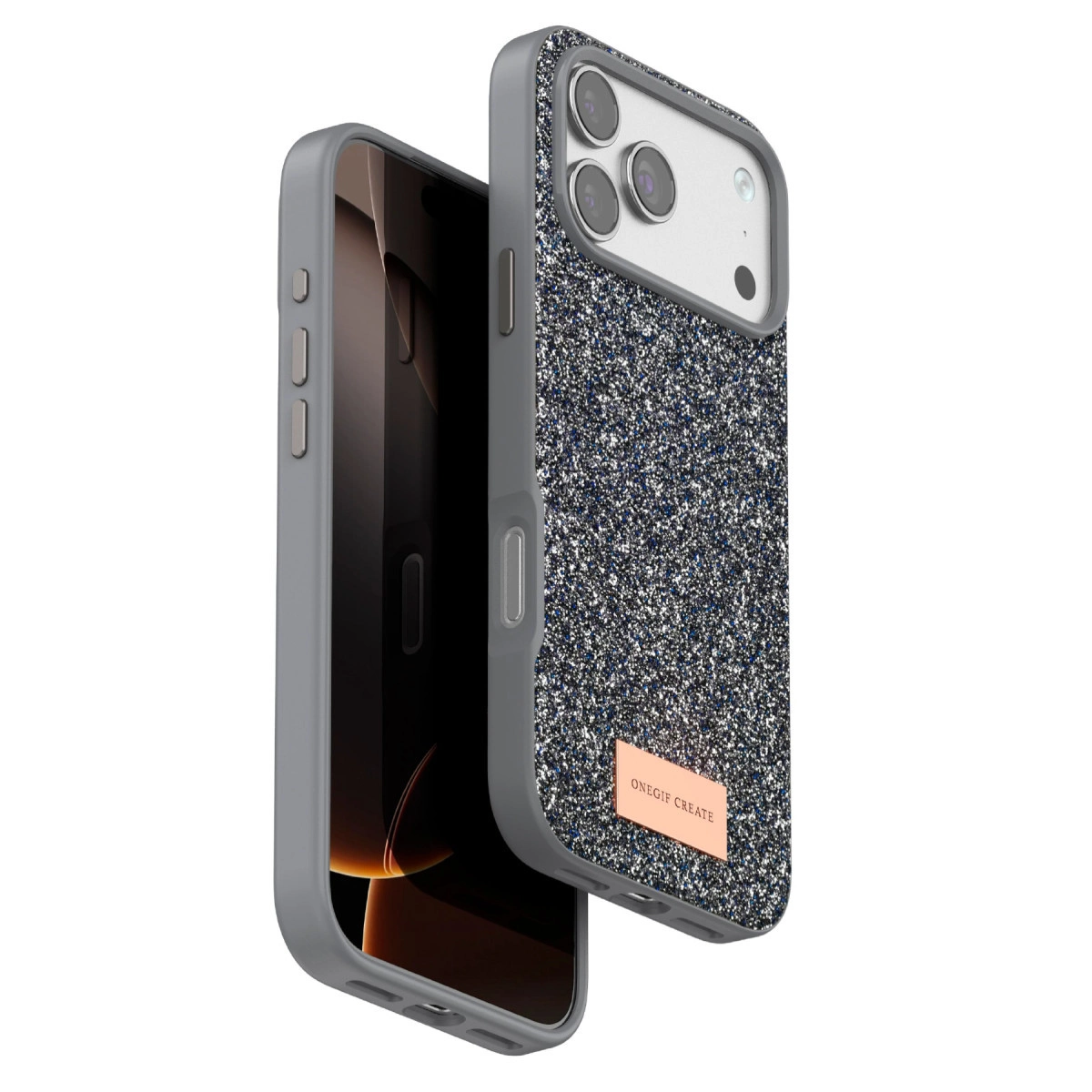 Onegif  İphone 17 Pro Max Bright Simli Kapak - Gümüş