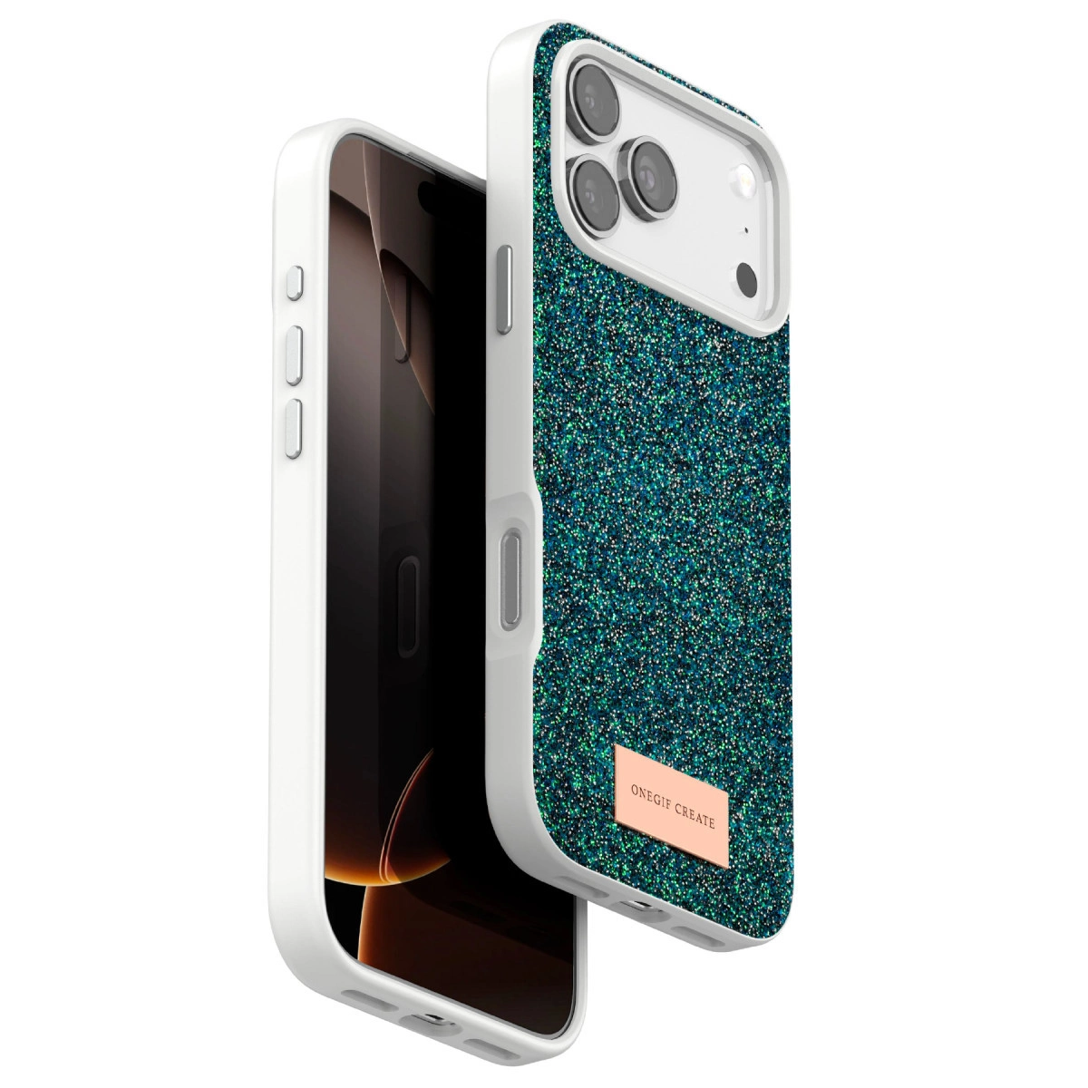 Onegif  İphone 17 Pro Max Bright Simli Kapak - Koyu Yeşil