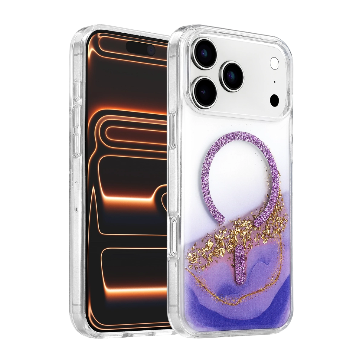 Onegif  İphone 17 Pro Max Lotus Simli Magsafe Kapak - Mor