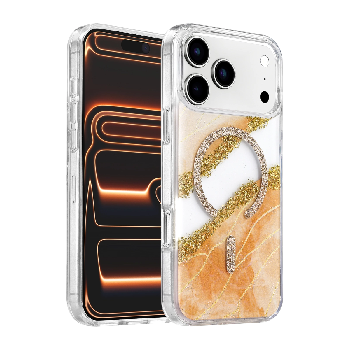 Onegif  İphone 17 Pro Max Lotus Simli Magsafe Kapak - Turuncu