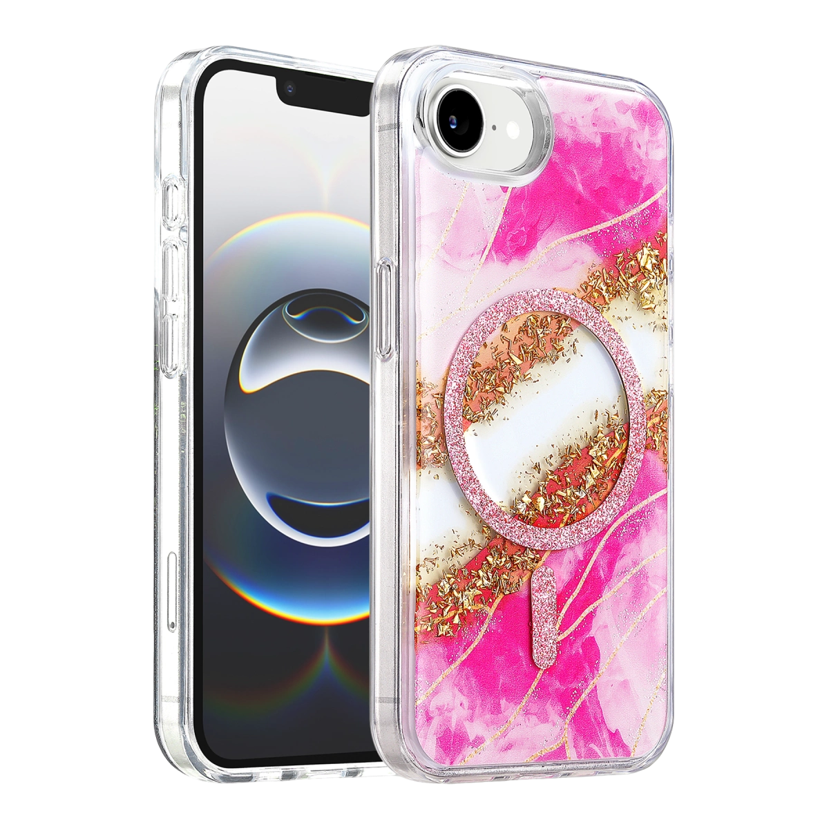 Onegif  İphone 17e Lotus Simli Magsafe Kapak - Pembe