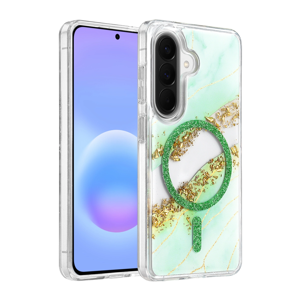 Onegif Samsung Galaxy A56 Lotus Simli Magsafe Kapak - Yeşil
