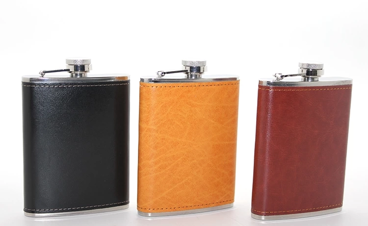 Paslanmaz Çelik Tekli 8 Oz Derili Matara