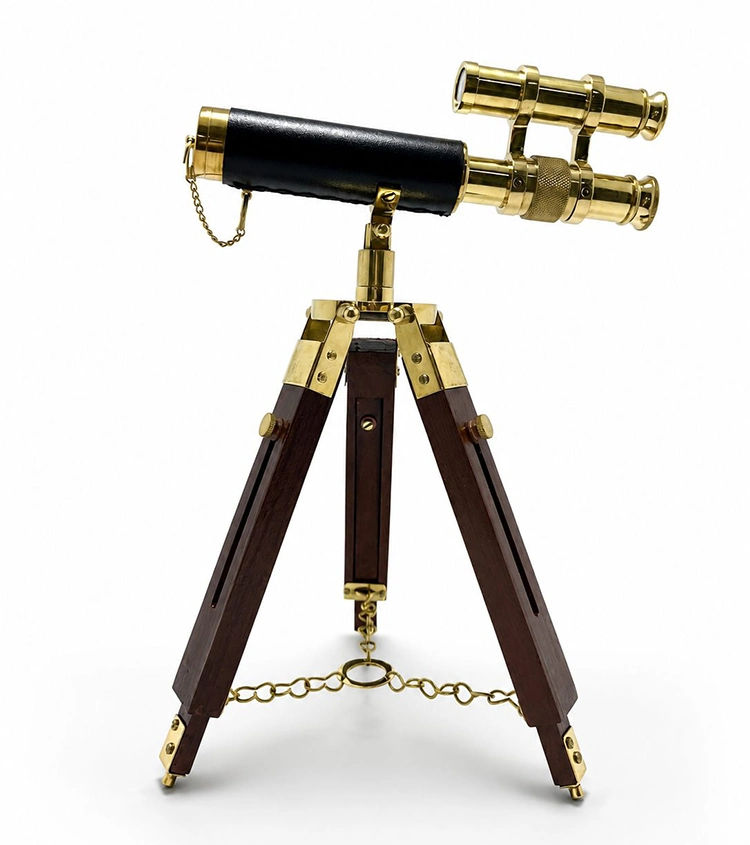 Pirinç Tripod Teleskop Dekoru Ahşap Ayaklı Nı5392b