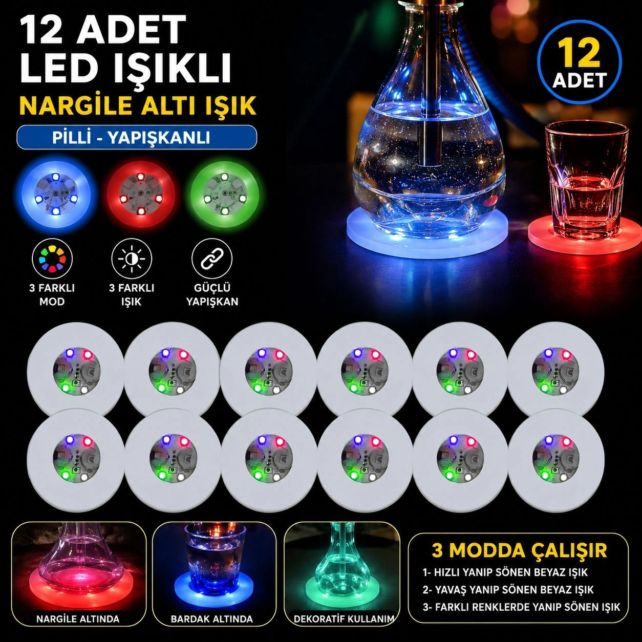 Rgb Led  Altı Işık 12’li Set