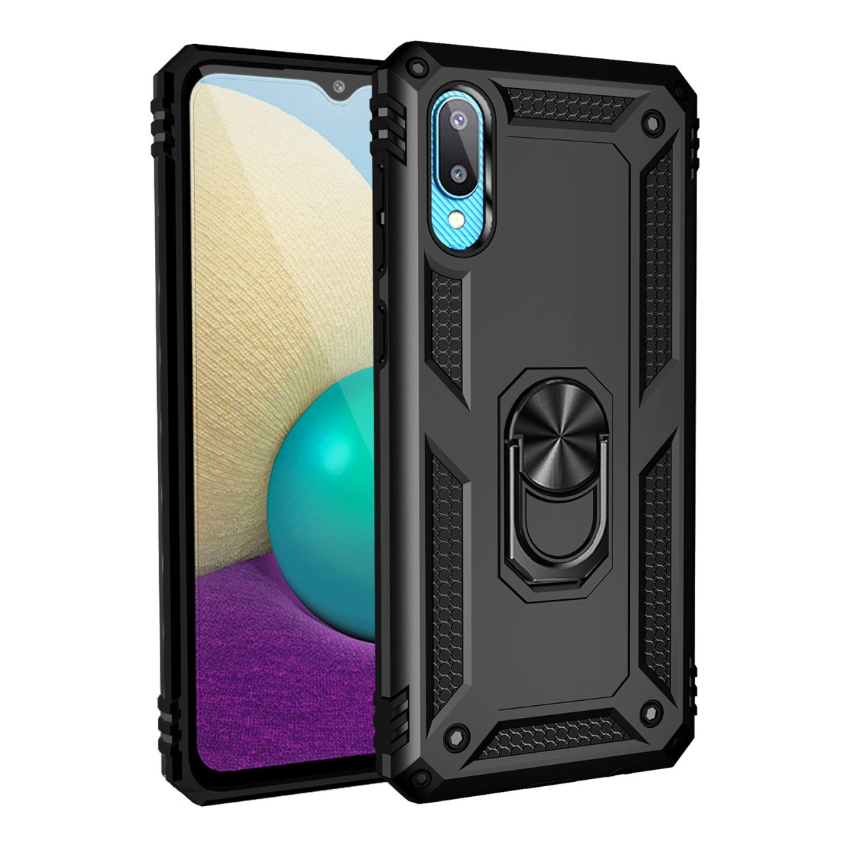 Samsung Galaxy A02 Kılıf Sofya Yüzüklü Silikon Kapak - Siyah