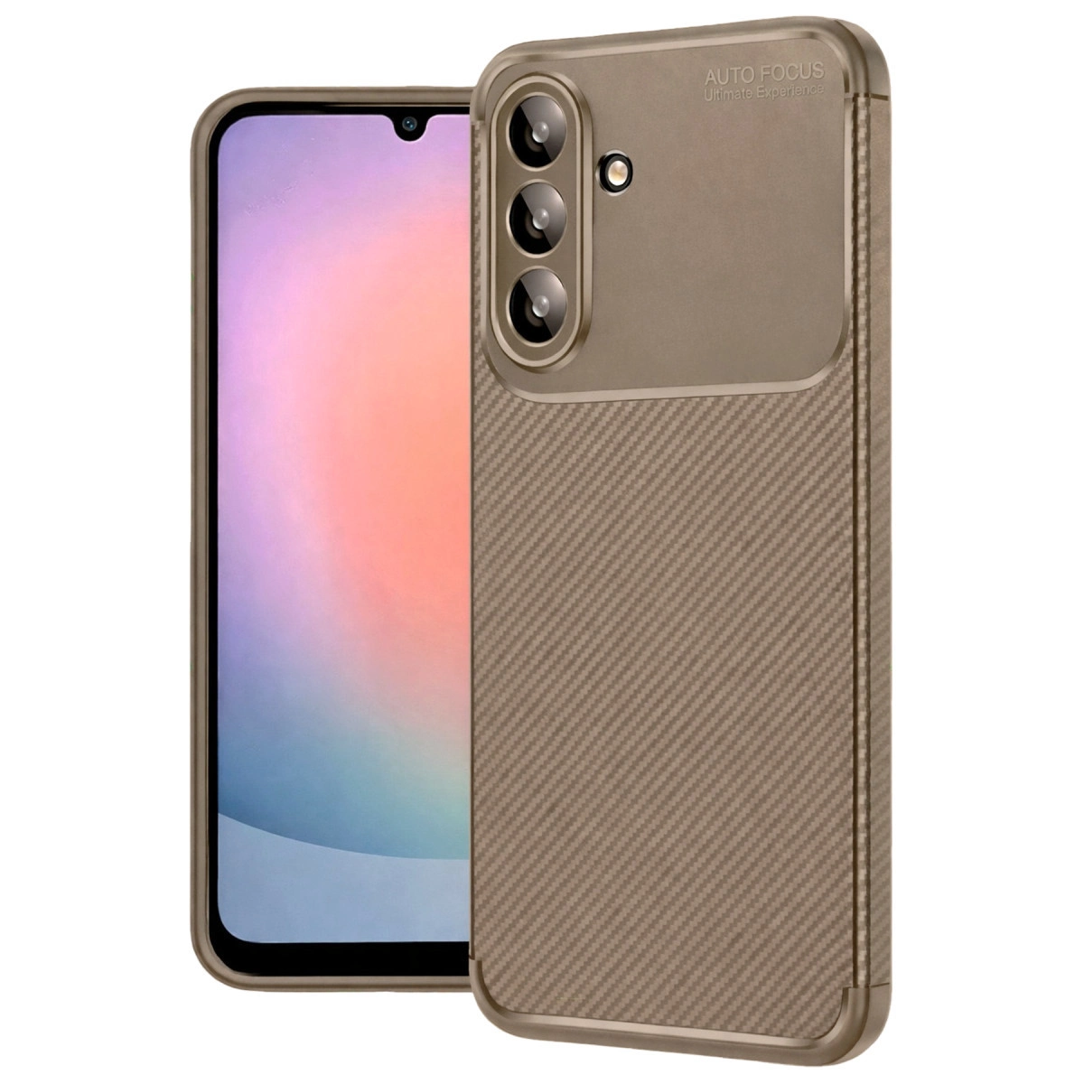 Samsung Galaxy A56 Kılıf Auto Focus Karbon Kapak - Kahverengi