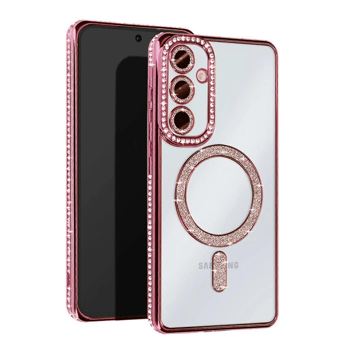 Samsung Galaxy S25 Kılıf Joke Simli Magneticsafe Kılıf - Pembe
