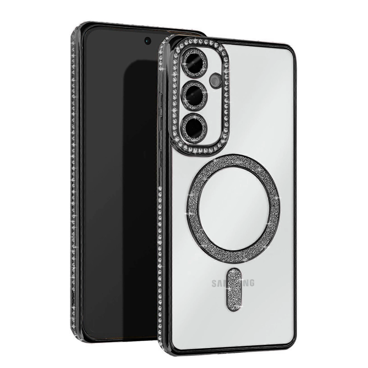 Samsung Galaxy S25 Kılıf Joke Simli Magneticsafe Kılıf - Siyah