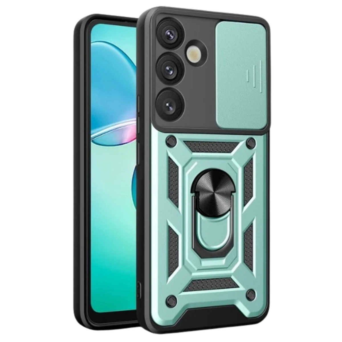 Samsung Galaxy S25 Kılıf Pars Lens Yüzüklü Silikon - Yeşil