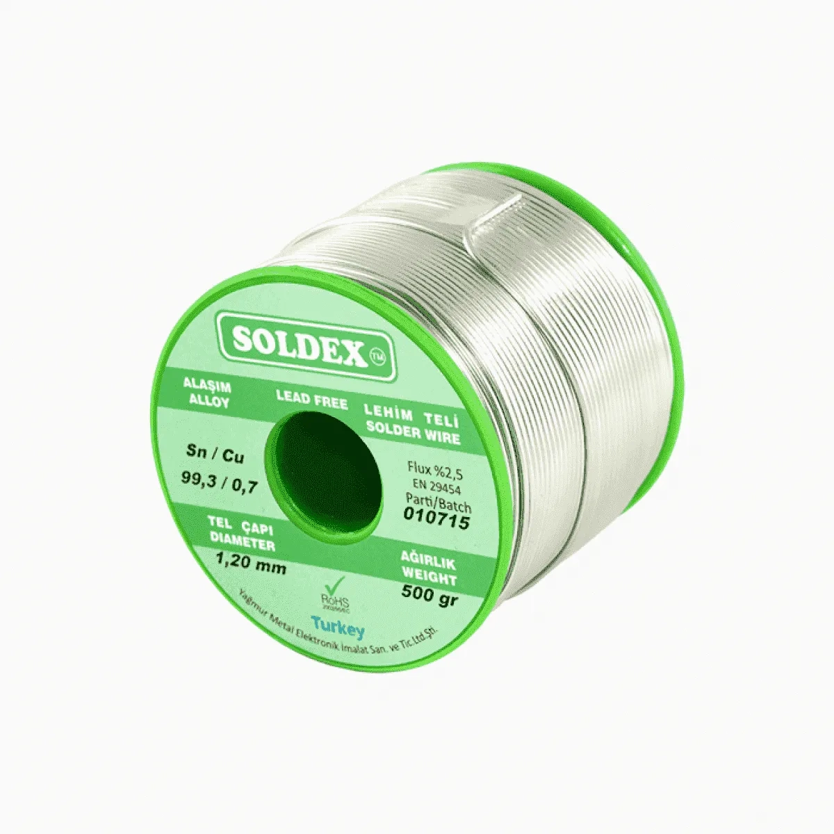 Sn:96.5 - Ag:3 - Cu:0.5, 200 Gr, 0.50 Mm - Gümüşlü Kurşunsuz Lehim Teli
