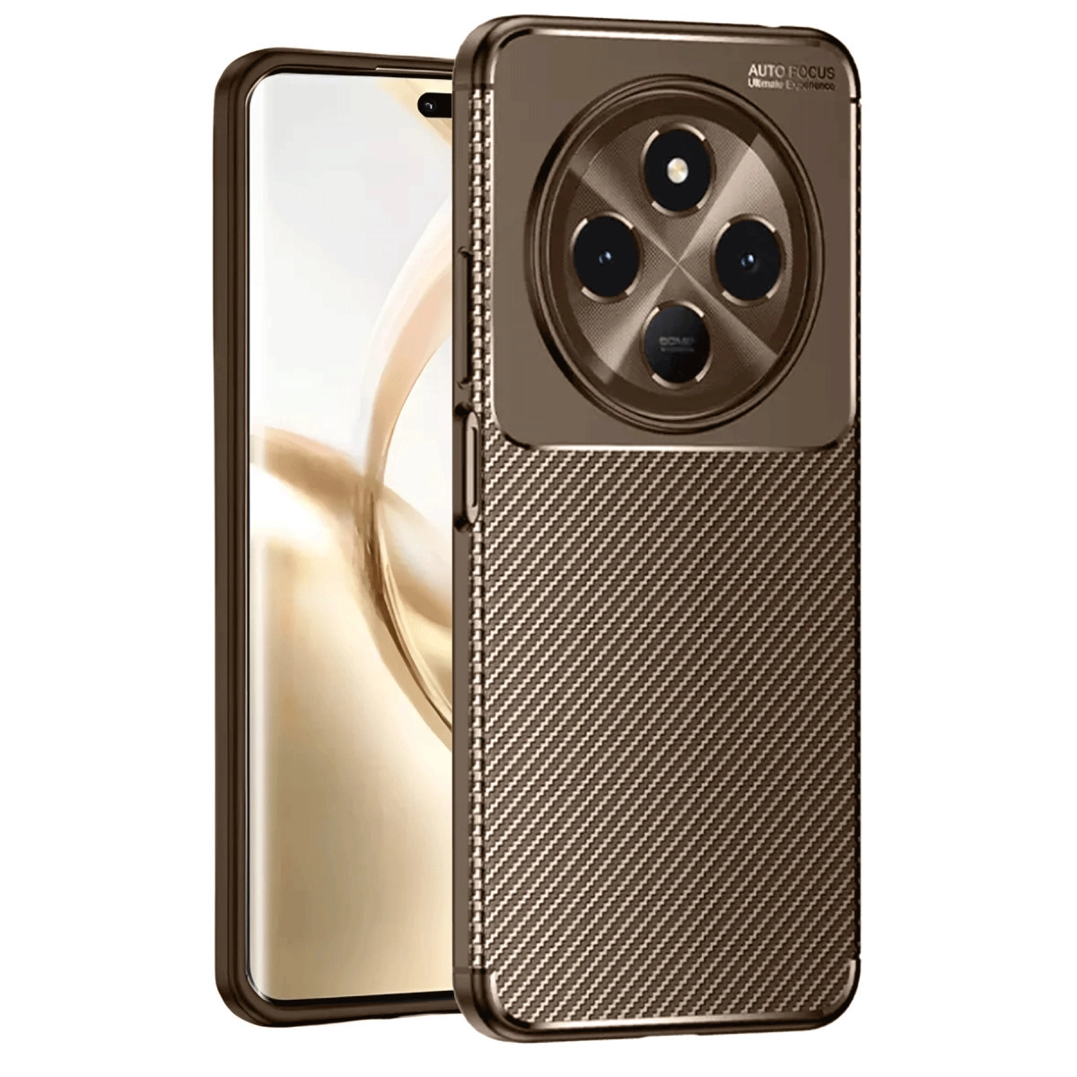 Tecno Spark 30 Kılıf Auto Focus Karbon Kapak - Kahverengi