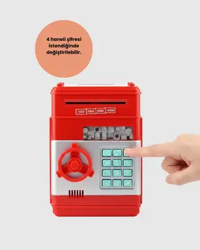ATM Görünümlü Kırmızı Elektronik Şifreli Kumbara