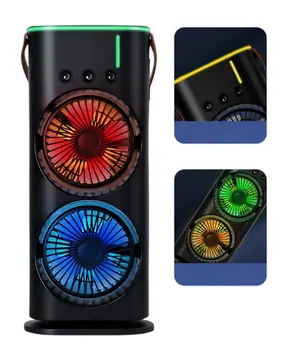 Şarjlı Buharlı Serinletici Fan RGB Işıklı Çift Pervaneli Masa Fanı