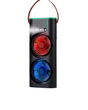USB Şarjlı Çift Başlıklı Buharlı Masaüstü Fan Sessiz Serinletici Işıklı Fan