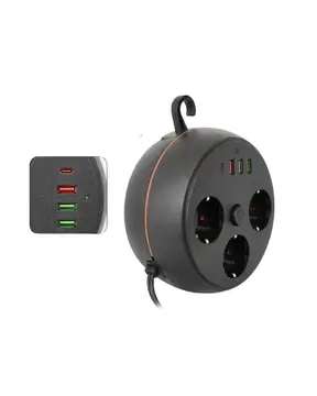 Akım Korumalı Çoklu Priz 3 Priz 3 USB 1 Type C 2 Metre Kablo Güvenli Şarj