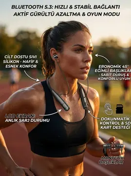 Ekranlı ve SD Kart Destekli Bluetooth 5.3 Boyun Bantlı Kulaklık