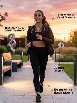 Ekranlı ve SD Kart Destekli Bluetooth 5.3 Boyun Bantlı Kulaklık