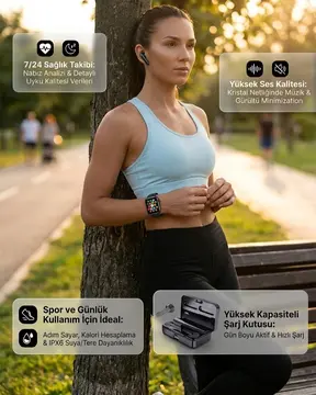 Bluetooth Kulaklıklı Akıllı Saat Seti Yüksek Ses Kalitesi ve 3D Ekran