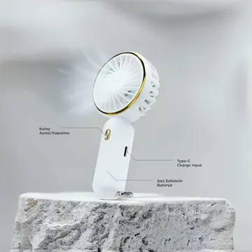 EVEREST EFN11 BEYAZ 3 Kademeli Hız Elde Kullanım Dahili 900mAh Bataryalı Type-C Şarj Girişli Vantilatör(1923)