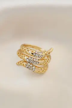 Ayarlamalı Altın Renk Metal Zirkon Taşlı Yüzük 5886