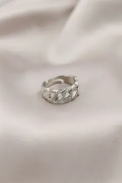 Gümüş Renk Metal Zincir Model Taşlı Kadın Yüzük 5886