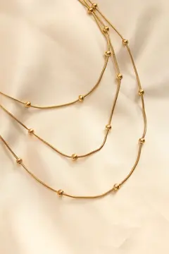 Çelik Altın Renkli Topçuk Tasarımlı Çoklu Kolye 5886